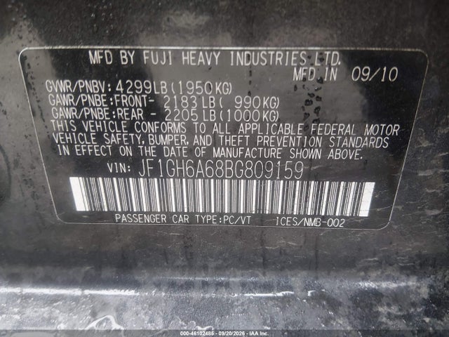 46102485 :رقم المزاد ، JF1GH6A68BG809159 vin ، 2011 Subaru Impreza 2.5i مزاد بيع
