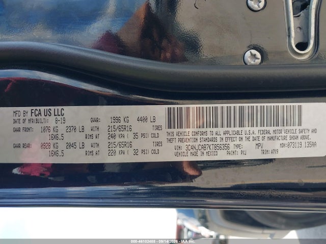 Продаж на аукціоні авто 2019 Jeep Compass Sport Fwd, vin: 3C4NJCAB7KT856356, номер лоту: 46102488