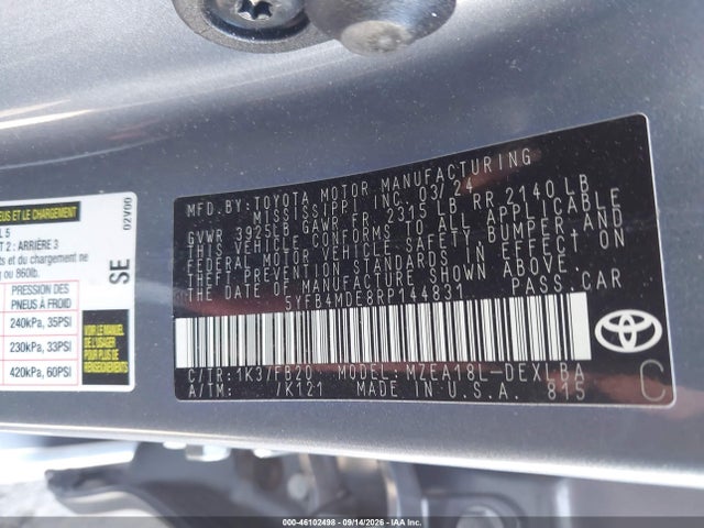 5YFB4MDE8RP144831 Toyota COROLLA LE