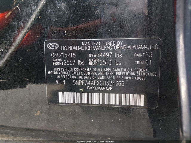 Aukcja sprzedaży 2016 Hyundai Sonata Sport, vin: 5NPE34AFXGH324366, numer aukcji: 46102509