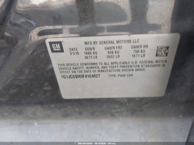 Aukcja sprzedaży 2015 Chevrolet Sonic Lt Auto, vin: 1G1JC6SH9F4164827, numer aukcji: 46102565