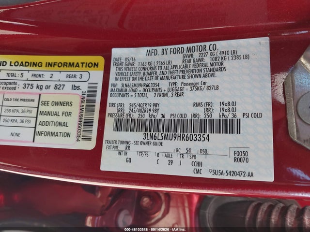 Продажа на аукционе авто 2017 Lincoln Mkz Hybrid Reserve, vin: 3LN6L5MU9HR603354, номер лота: 46102586
