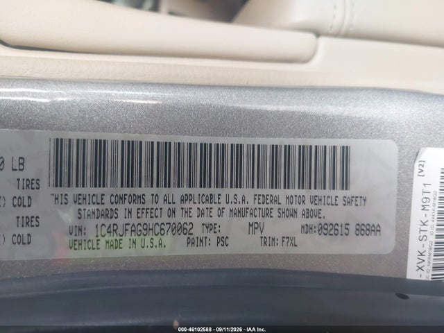 46102588 :رقم المزاد ، 1C4RJFAG9HC670062 vin ، 2017 Jeep Grand Cherokee Laredo 4x4 مزاد بيع