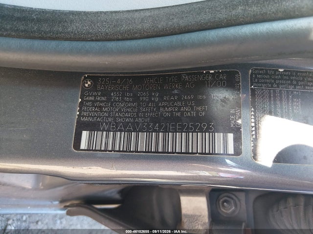 Продажа на аукционе авто 2001 Bmw 325i, vin: WBAAV33421EE25293, номер лота: 46102655