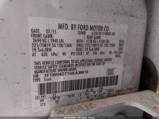 46102660 :رقم المزاد ، 1FT8W4DT1GEA39819 vin ، 2016 Ford F-450 Xl مزاد بيع