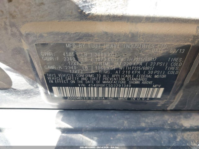 46102680 :رقم المزاد ، 4S4BRBKC5D3291340 vin ، 2013 Subaru Outback 2.5i Limited مزاد بيع