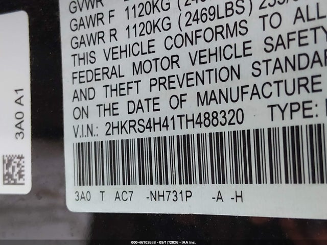 46102688 :رقم المزاد ، 2HKRS4H41TH488320 vin ، 2026 Honda Cr-v Ex Awd مزاد بيع
