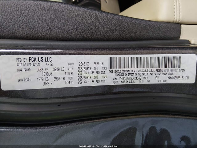 46102731 :رقم المزاد ، 1C4RDJAG0GC424543 vin ، 2016 Dodge Durango Sxt مزاد بيع