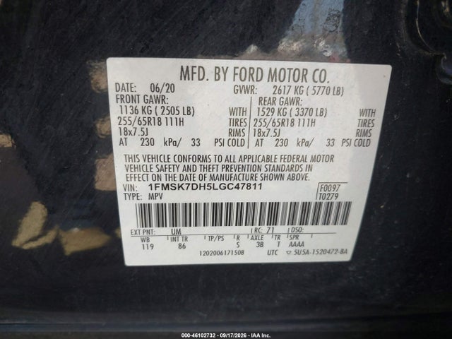 Ford EXPLORER XLT 2020 1FMSK7DH5LGC47811 Image 9