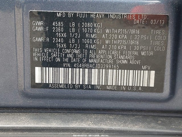 Aukcja sprzedaży 2013 Subaru Outback 2.5i, vin: 4S4BRBAC7D3299165, numer aukcji: 46102733
