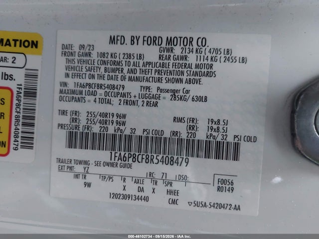 Aukcja sprzedaży 2024 Ford Mustang Gt Premium Fastback, vin: 1FA6P8CF8R5408479, numer aukcji: 46102734