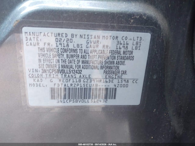 Продажа на аукционе авто 2020 Nissan Kicks S Xtronic Cvt, vin: 3N1CP5BV0LL512432, номер лота: 46102738