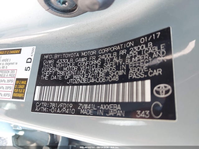 Aukcja sprzedaży 2017 Toyota Prius V Three, vin: JTDZN3EU4HJ067048, numer aukcji: 46102751