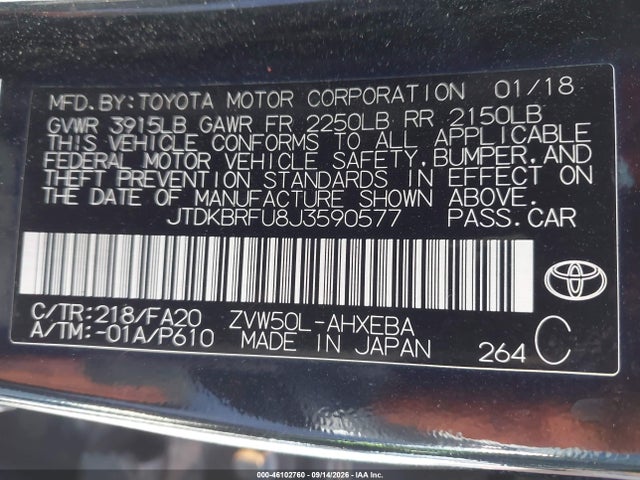 Toyota Prius Two 2018 JTDKBRFU8J3590577 Image 9