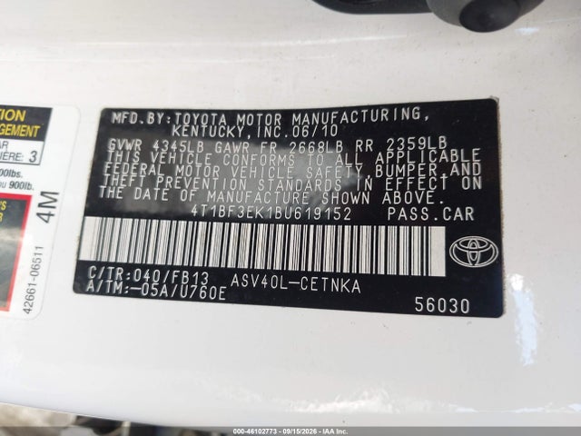 Aukcja sprzedaży 2011 Toyota Camry Le, vin: 4T1BF3EK1BU619152, numer aukcji: 46102773