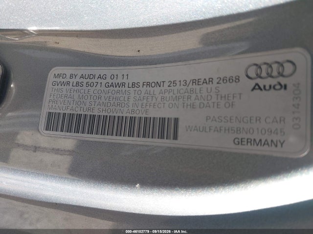 Продаж на аукціоні авто 2011 Audi A5 2.0t Premium, vin: WAULFAFH5BN010945, номер лоту: 46102779