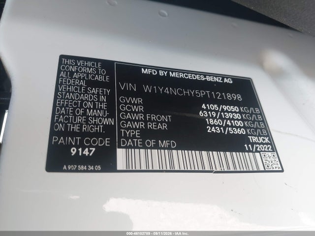 46102789 :رقم المزاد ، W1Y4NCHY5PT121898 vin ، 2023 Mercedes-benz Sprinter 2500 High Roof 4-cyl Diesel Ho مزاد بيع