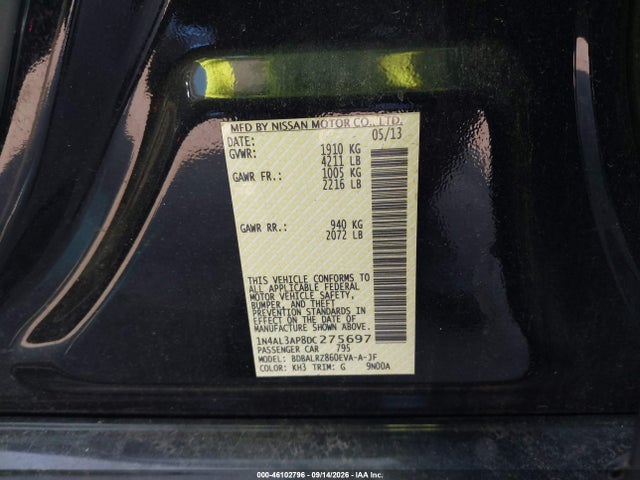 Продаж на аукціоні авто 2013 Nissan Altima 2.5 S, vin: 1N4AL3AP8DC275697, номер лоту: 46102796