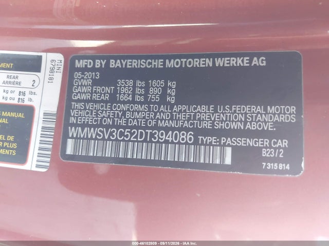 Aukcja sprzedaży 2013 Mini Hardtop Cooper S, vin: WMWSV3C52DT394086, numer aukcji: 46102809