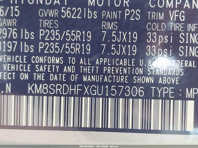 46102831 :رقم المزاد ، KM8SRDHFXGU157306 vin ، 2016 Hyundai Santa Fe Limited مزاد بيع