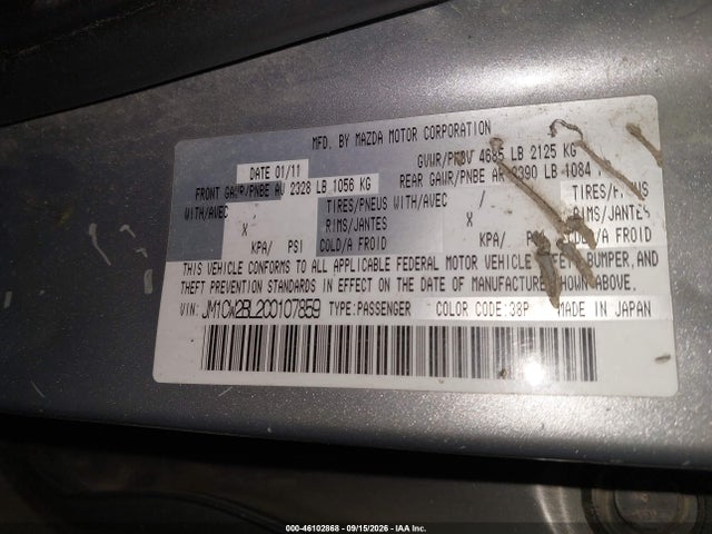 Auction sale of the 2012 Mazda Mazda5 Sport, vin: JM1CW2BL2C0107859, lot number: 46102868