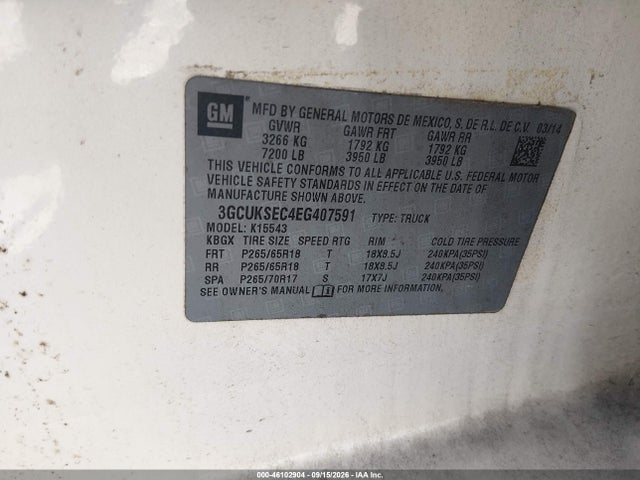 46102904 :رقم المزاد ، 3GCUKSEC4EG407591 vin ، 2014 Chevrolet Silverado 1500 2lz مزاد بيع