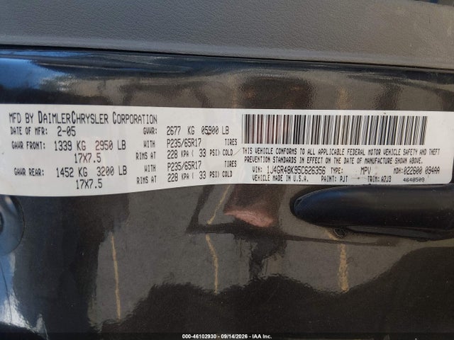 Aukcja sprzedaży 2005 Jeep Grand Cherokee Laredo, vin: 1J4GR48K95C626356, numer aukcji: 46102930
