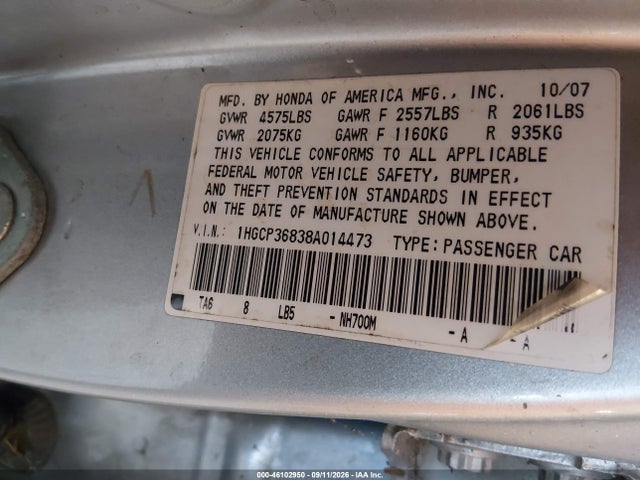 Продаж на аукціоні авто 2008 Honda Accord 3.5 Ex-l, vin: 1HGCP36838A014473, номер лоту: 46102950