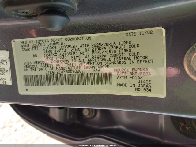 Продажа на аукционе авто 2003 Toyota Highlander V6, vin: JTEGF21AX30090287, номер лота: 46102956