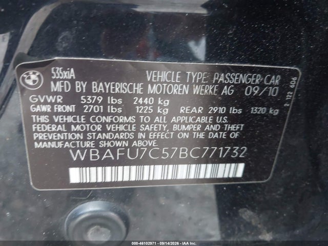 Aukcja sprzedaży 2011 Bmw 535i Xdrive, vin: WBAFU7C57BC771732, numer aukcji: 46102971