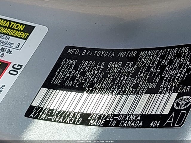 Продажа на аукционе авто 2015 Toyota Corolla Le, vin: 2T1BURHE8FC303768, номер лота: 46103005