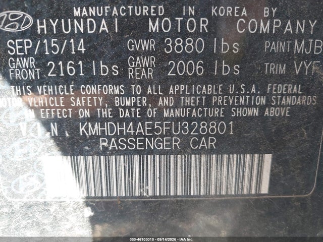 Продажа на аукционе авто 2015 Hyundai Elantra Se, vin: KMHDH4AE5FU328801, номер лота: 46103010