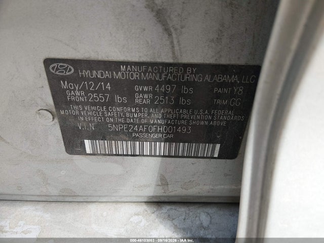 Aukcja sprzedaży 2015 Hyundai Sonata Se, vin: 5NPE24AF0FH001493, numer aukcji: 46103053