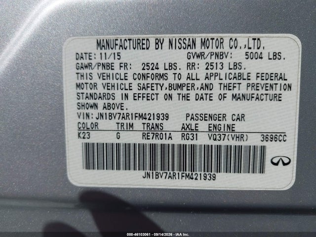 Aukcja sprzedaży 2015 Infiniti Q50 Premium, vin: JN1BV7AR1FM421939, numer aukcji: 46103061