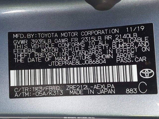 Toyota COROLLA LE 2020 JTDEPRAE8LJ086804 Image 9