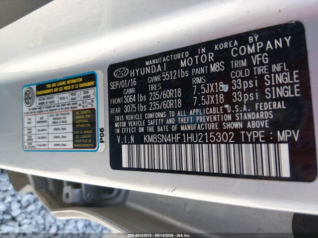 Продажа на аукционе авто 2017 Hyundai Santa Fe Limited, vin: KM8SN4HF1HU215302, номер лота: 46103078