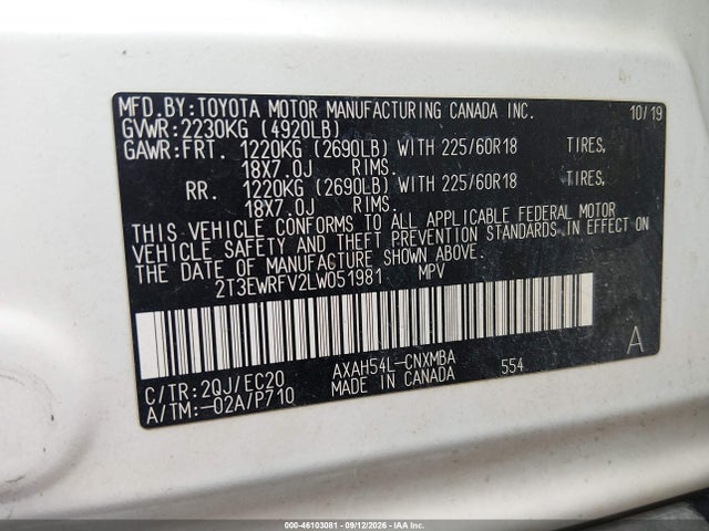 Продажа на аукционе авто 2020 Toyota Rav4 Hybrid Xse, vin: 2T3EWRFV2LW051981, номер лота: 46103081