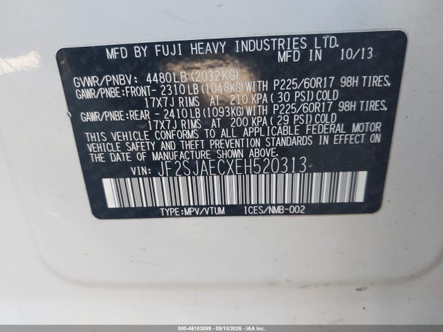 Aukcja sprzedaży 2014 Subaru Forester 2.5i Premium, vin: JF2SJAECXEH520313, numer aukcji: 46103089