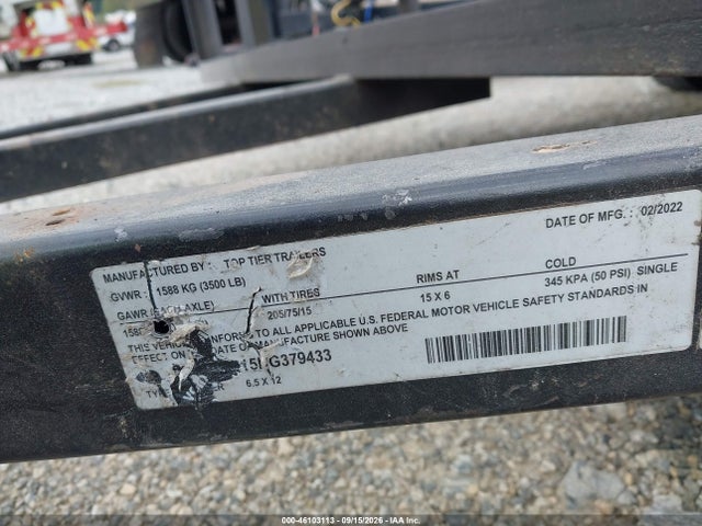 2022 Top Tier Trailers Utility Trailer მანქანა იყიდება აუქციონზე, vin: 4T9BU1215NG379433, აუქციონის ნომერი: 46103113