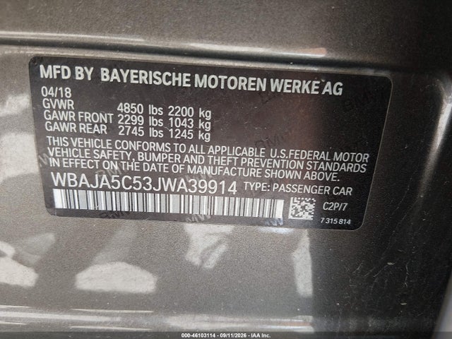 BMW 530I 2018 WBAJA5C53JWA39914 Image 9