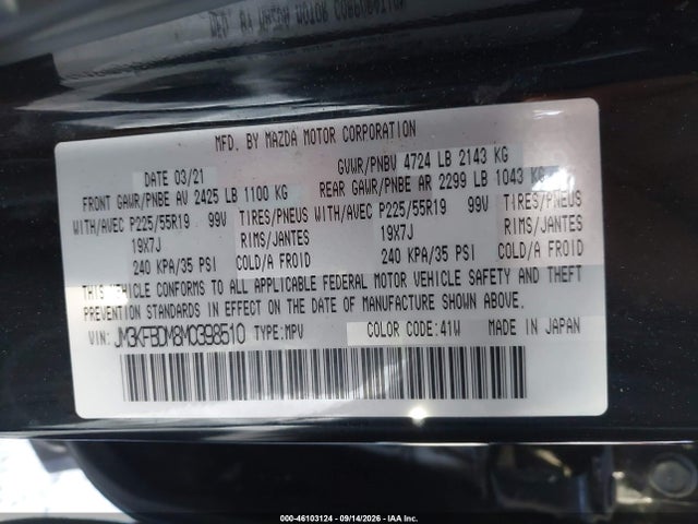 Продажа на аукционе авто 2021 Mazda Cx-5 Grand Touring, vin: JM3KFBDM8M0398510, номер лота: 46103124