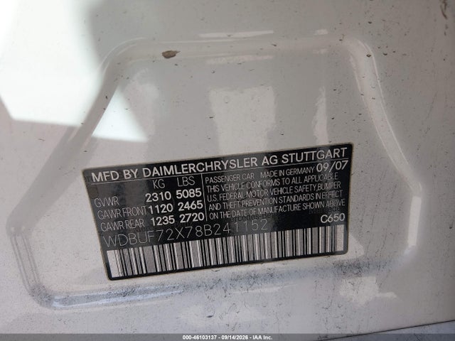 46103137 :رقم المزاد ، WDBUF72X78B241152 vin ، 2008 Mercedes-benz E 550 مزاد بيع