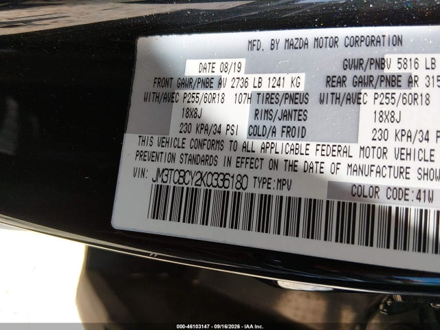 Продаж на аукціоні авто 2019 Mazda Cx-9 Touring, vin: JM3TCBCY2K0336180, номер лоту: 46103147