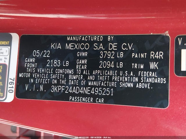 KIA Forte Lxs 2022 3KPF24AD4NE495251 Image 9