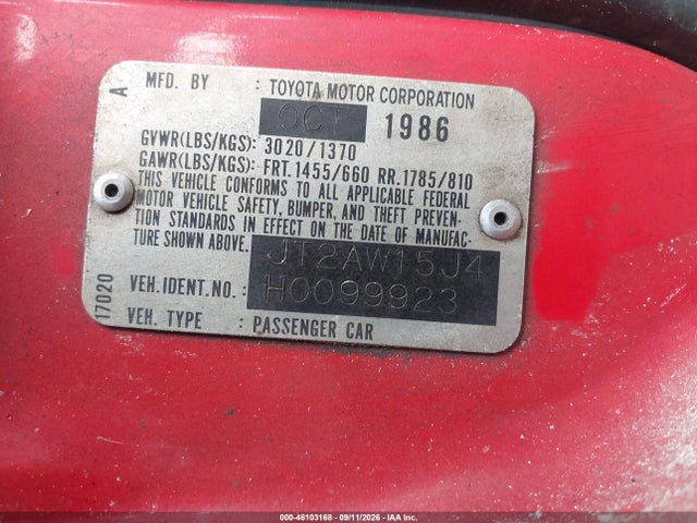 Продаж на аукціоні авто 1987 Toyota Mr2 T-bar, vin: JT2AW15J4H0099923, номер лоту: 46103168