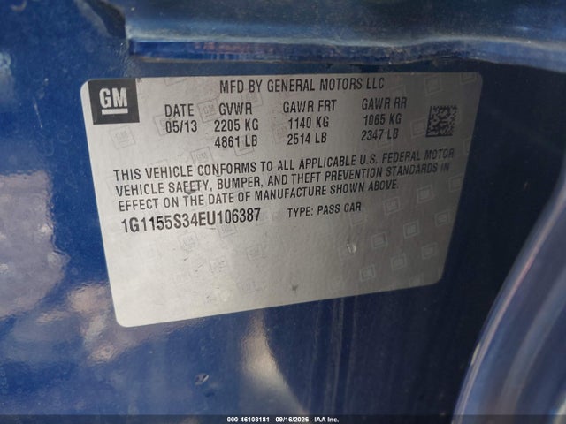 Aukcja sprzedaży 2014 Chevrolet Impala 2lz, vin: 1G1155S34EU106387, numer aukcji: 46103181