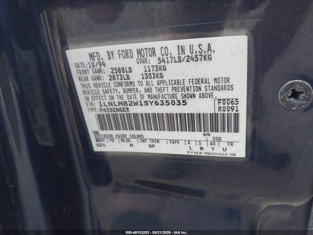Продажа на аукционе авто 1995 Lincoln Town Car Signature/spinnaker, vin: 1LNLM82W1SY635035, номер лота: 46103202
