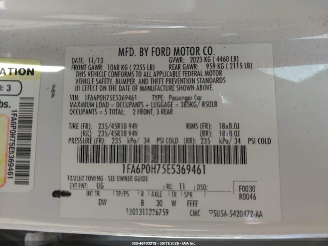 Auction sale of the 2014 Ford Fusion Se, vin: 1FA6P0H75E5369461, lot number: 46103219