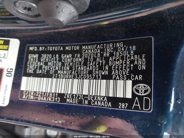 Продаж на аукціоні авто 2018 Toyota Corolla Le, vin: 2T1BURHE3JC095713, номер лоту: 46103241