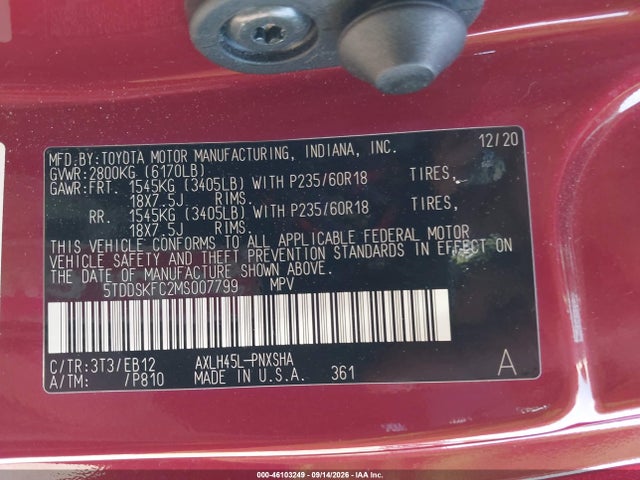 Продаж на аукціоні авто 2021 Toyota Sienna Xse, vin: 5TDDSKFC2MS007799, номер лоту: 46103249